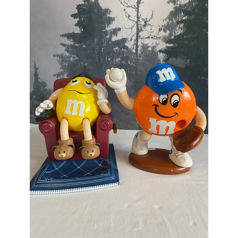 M&M's Dispenser Lot: Yellow in Recliner & Orange Baseball Player Collectibles